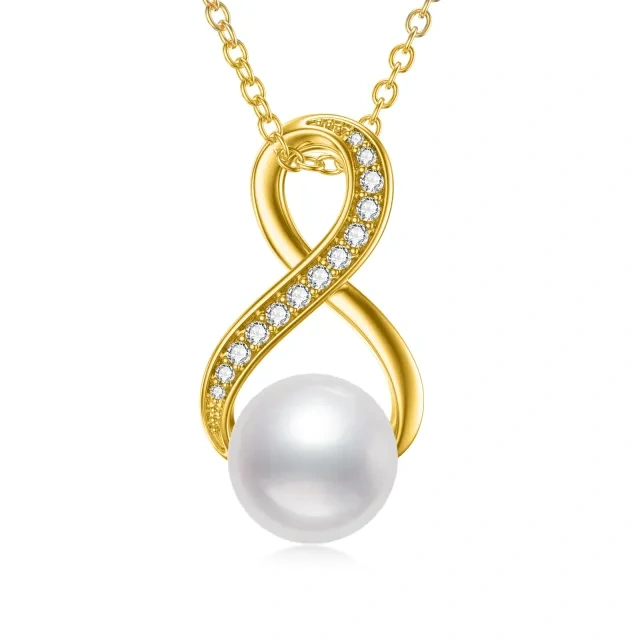 14K Gold Moissanite & Pearl Infinite Symbol Pendant Necklace-2