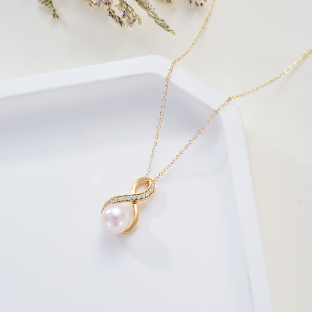 10K Gold Moissanite & Pearl Infinite Symbol Pendant Necklace-3