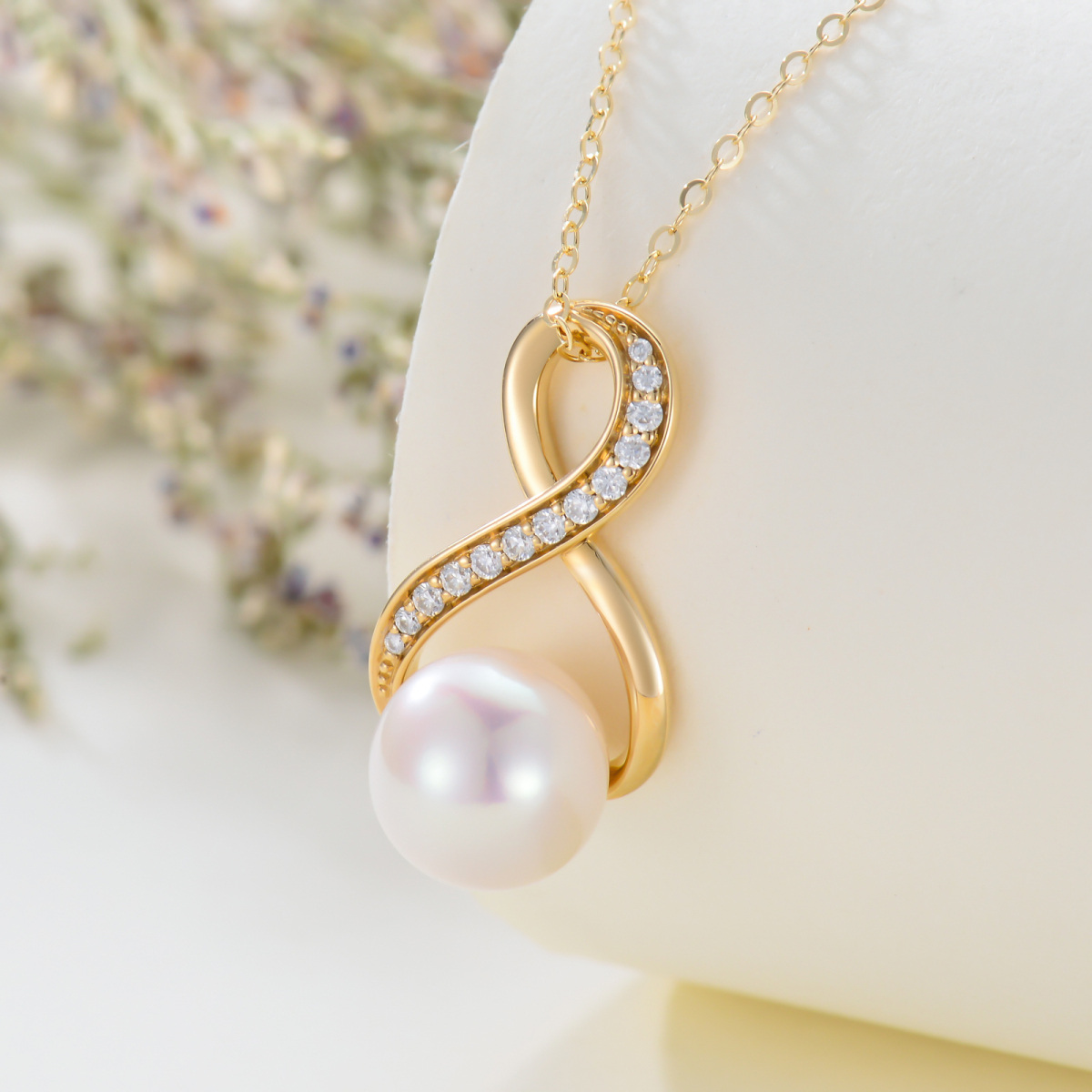 14K Gold Moissanite & Pearl Infinite Symbol Pendant Necklace-4