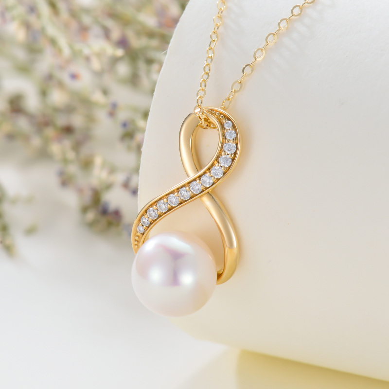 10K Gold Moissanite & Pearl Infinite Symbol Pendant Necklace-4