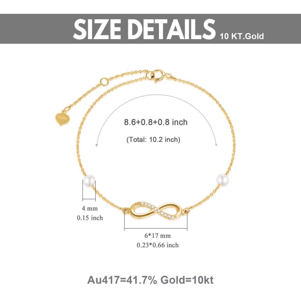 18K Gold Moissanite & Pearl Infinite Symbol Single Layer Anklet-5