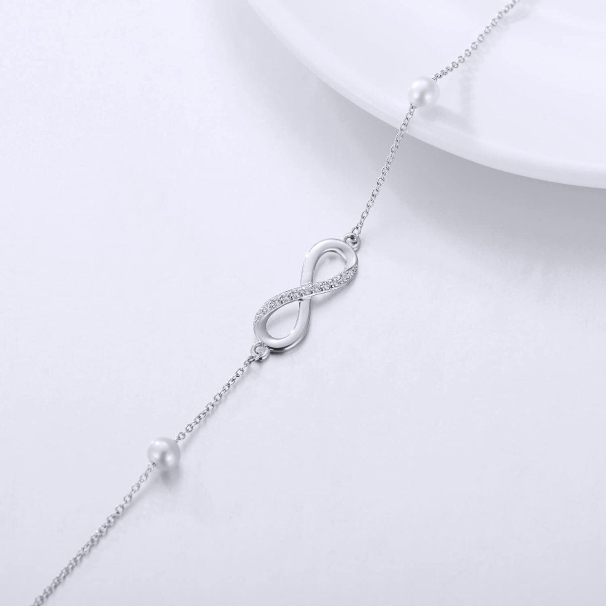 14-karatowe złoto Moissanite & Pearl Infinite Symbol Single Layer Anklet-3