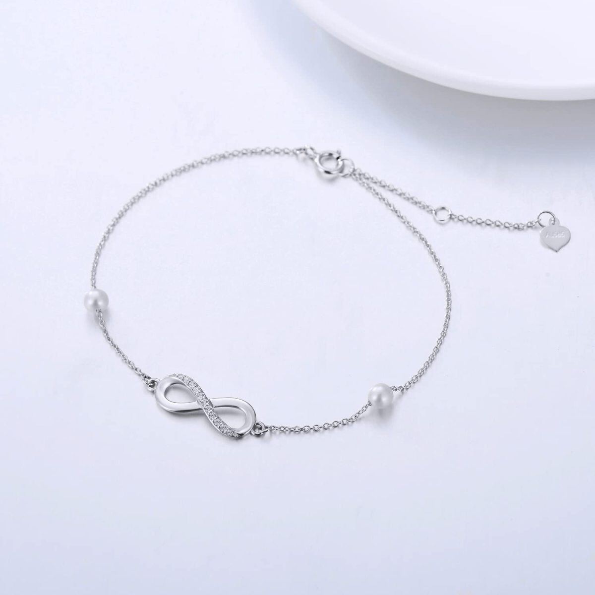 14-karatowe złoto Moissanite & Pearl Infinite Symbol Single Layer Anklet-4