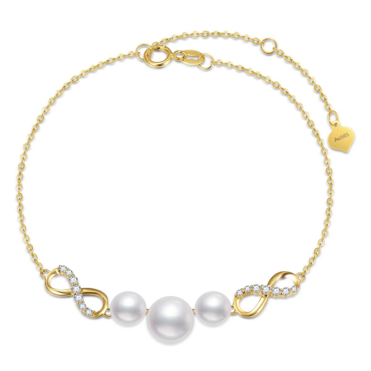 10K gouden Moissanite parel oneindigheidssymbool bedelarmband-1