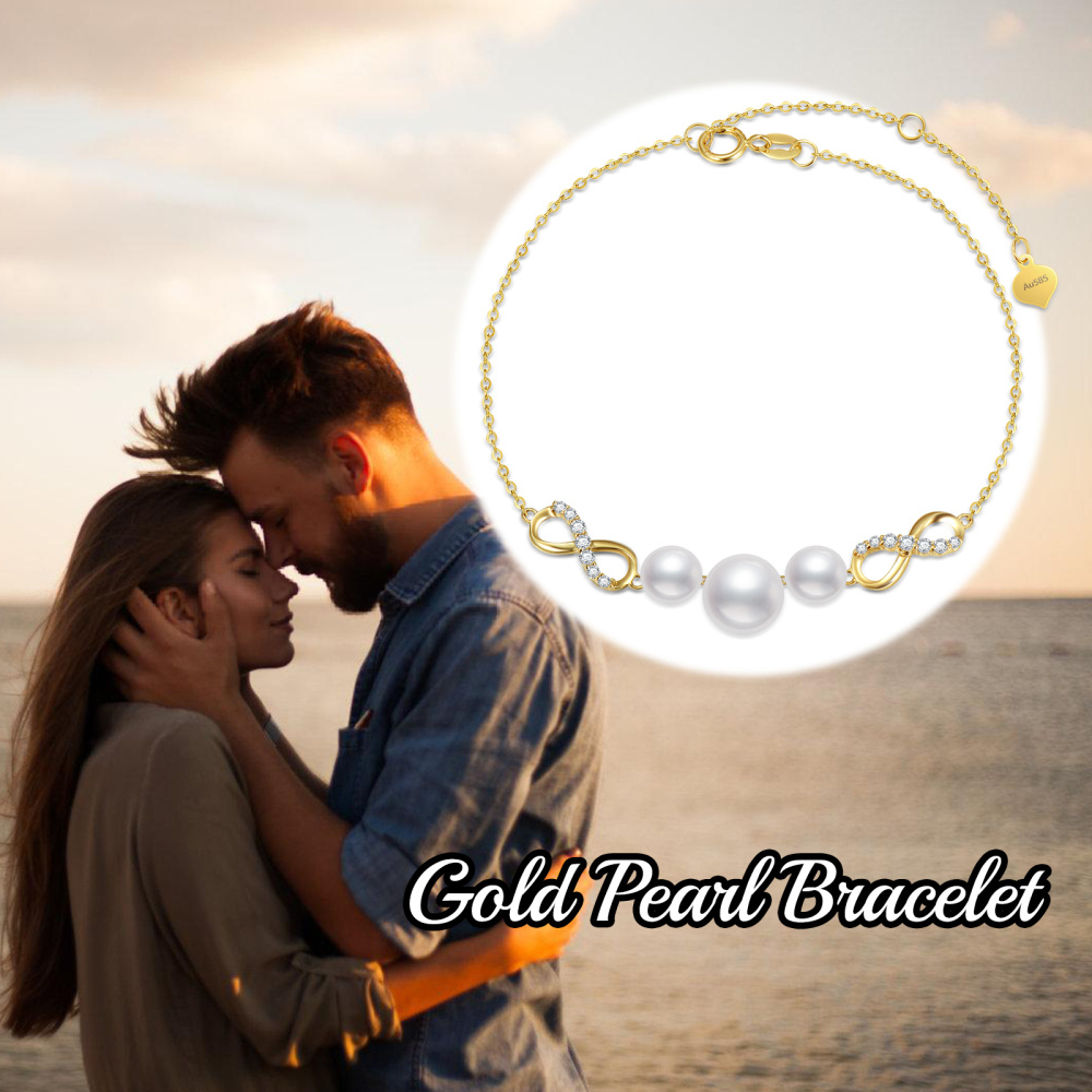 Pulseira com pingente de símbolo do infinito e pérola de moissanita de ouro 10K-5