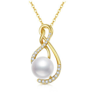 10K Gold Moissanite & Pearl Infinity Symbol Pendant Necklace-42