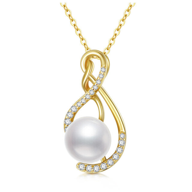 Collana con ciondolo con simbolo dell'infinito in oro 14K con moissanite e perle