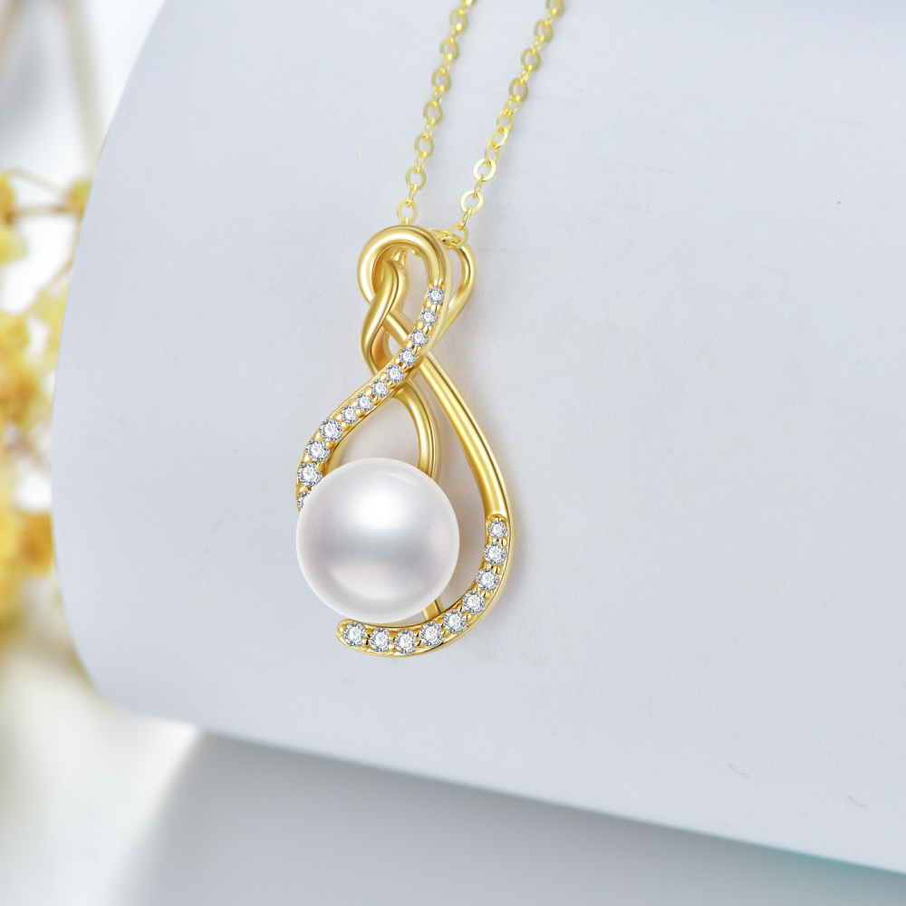 10K Gold Moissanite & Pearl Infinity Symbol Pendant Necklace-4