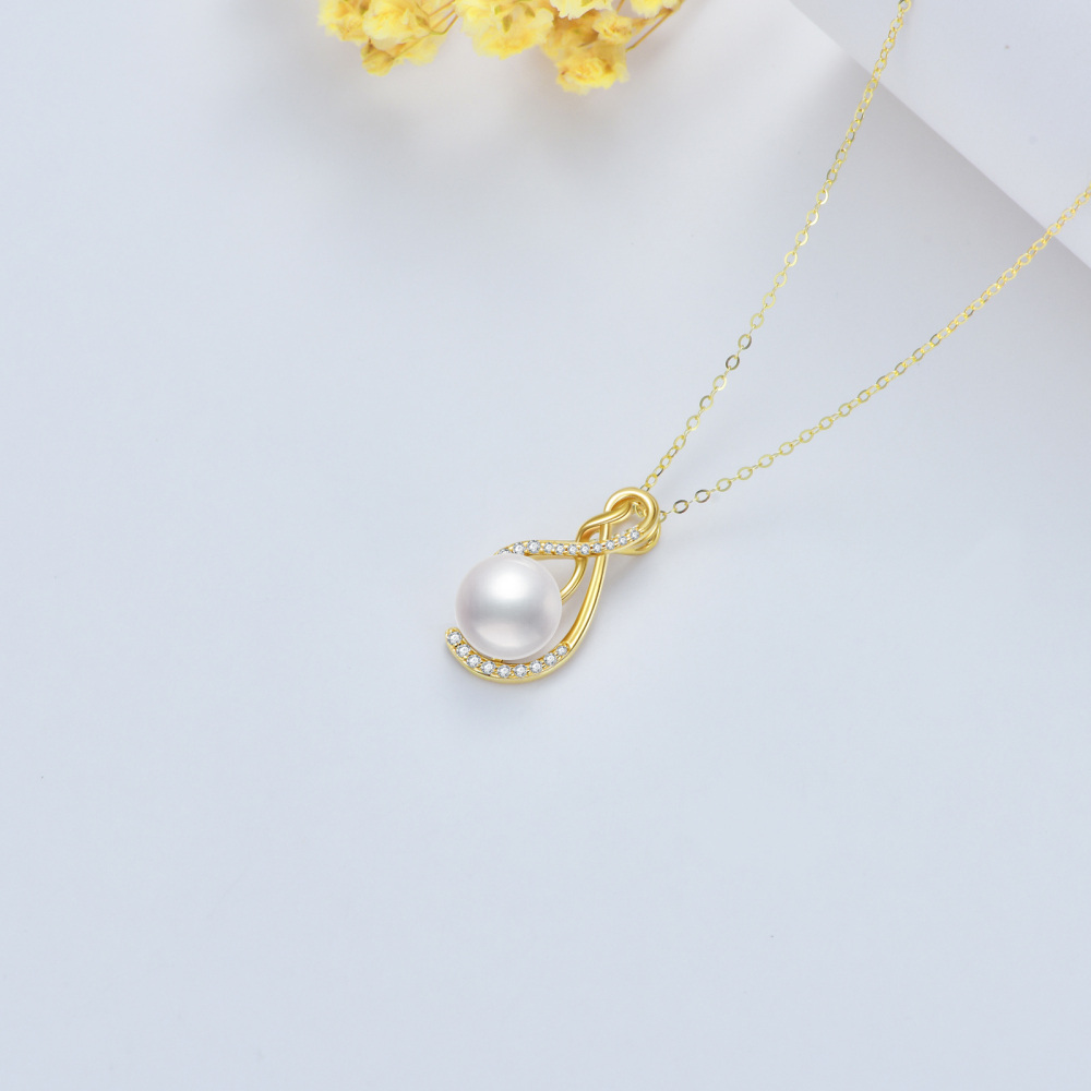 10K Gold Moissanite & Pearl Infinity Symbol Pendant Necklace-5