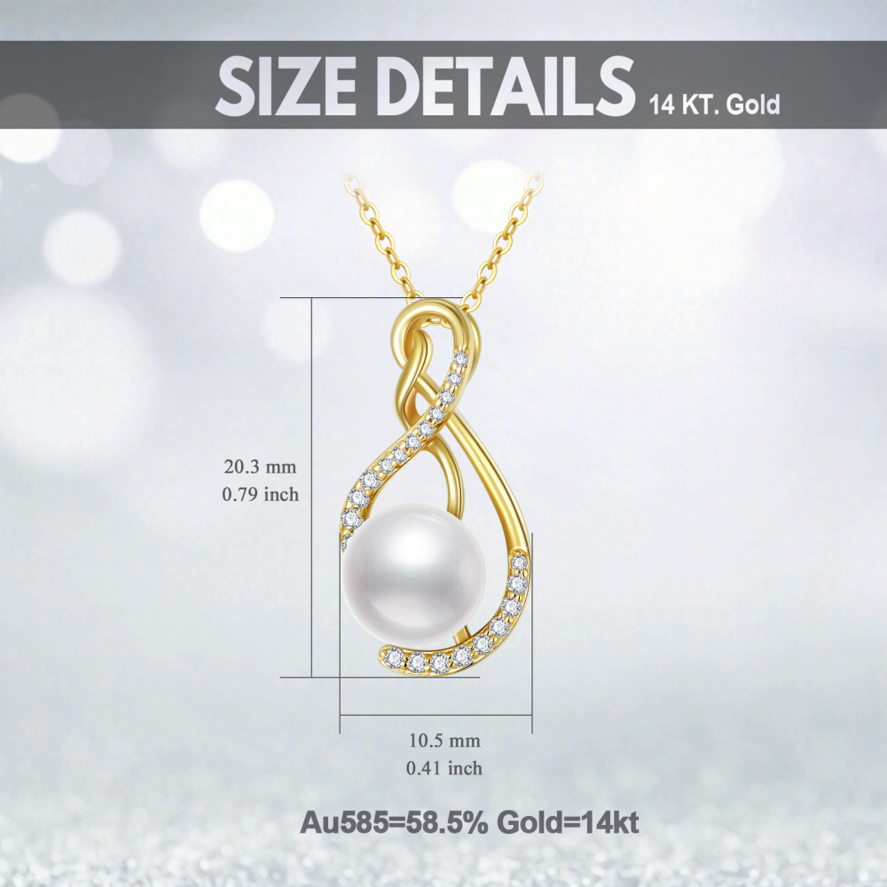 10K Gold Moissanite & Pearl Infinity Symbol Pendant Necklace-6
