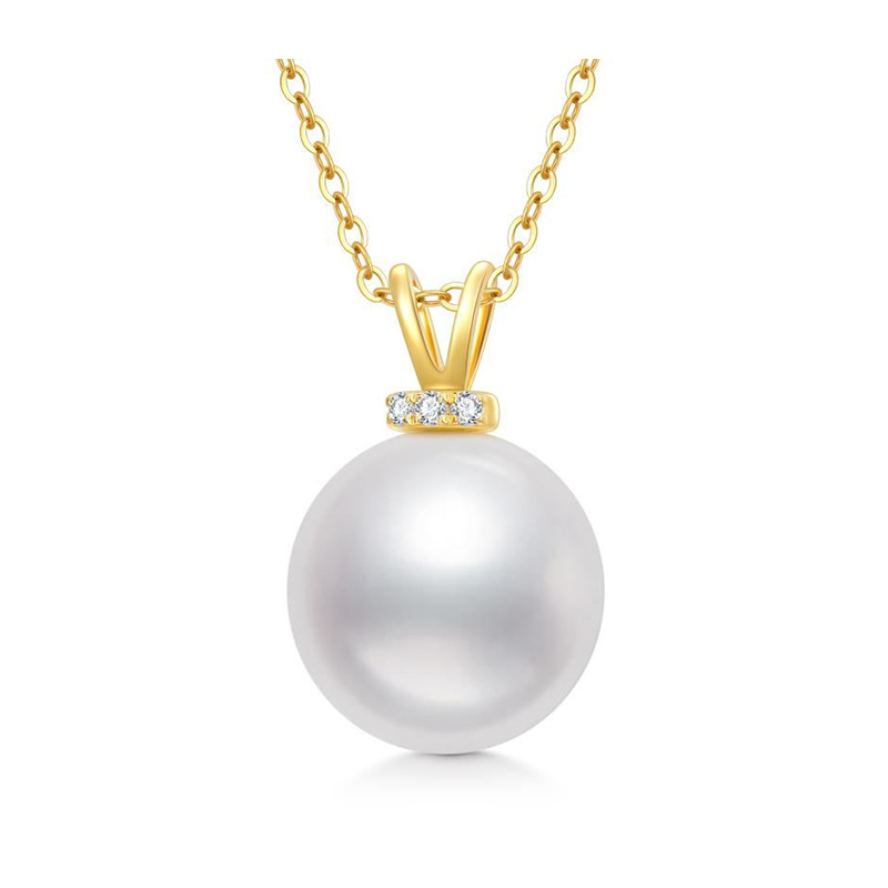 10K Gold Moissanite & Pearl Mother Pendant Necklace-1