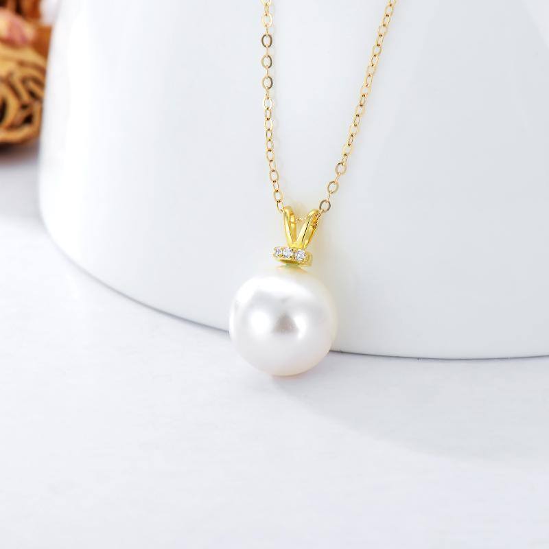 10K Gold Moissanite & Pearl Mother Pendant Necklace-4