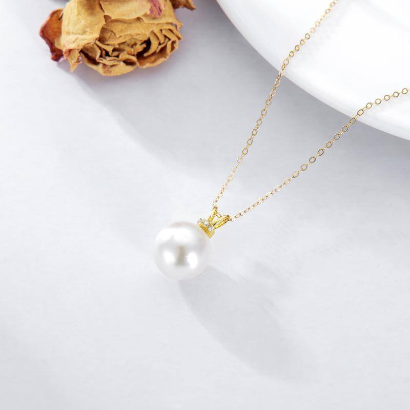 10K Gold Moissanite & Pearl Mother Pendant Necklace-5