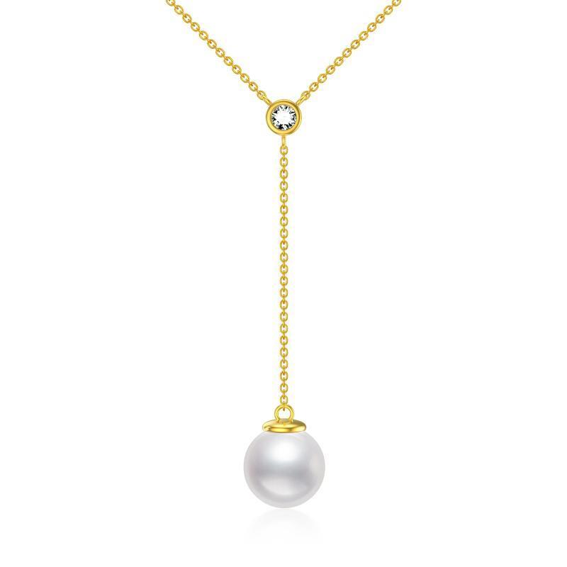 10K Gold Moissanite & Pearl Non-adjustable Y-Necklace-1