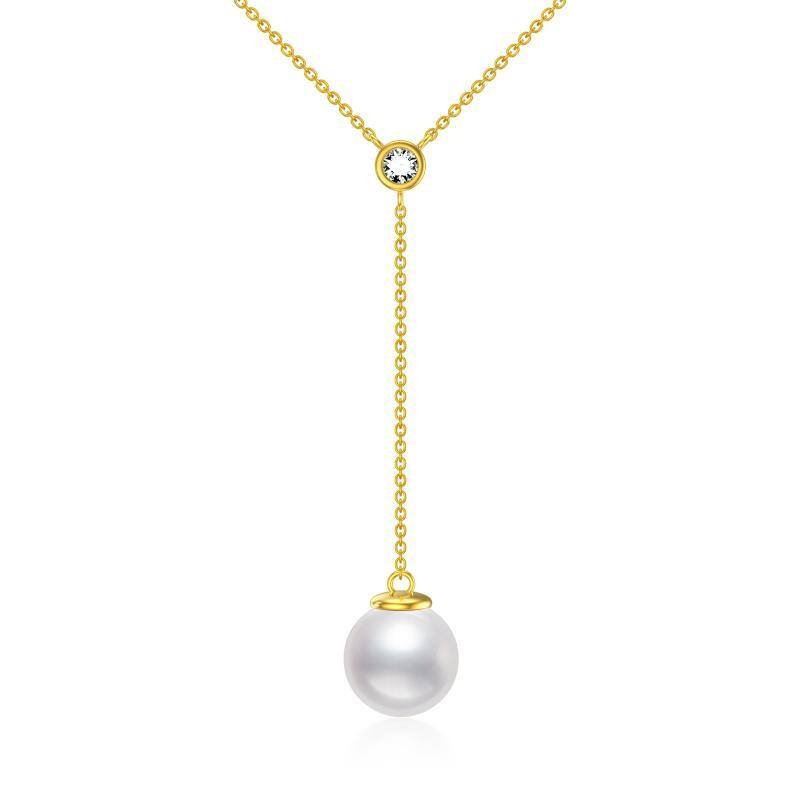 14K Gold Moissanit & Perle Nicht-verstellbare Y-Halskette-1