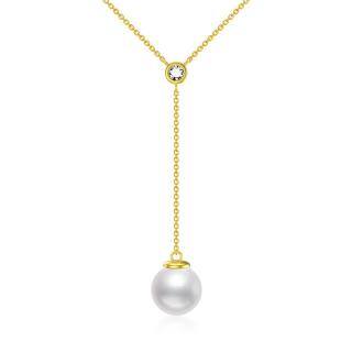 10K Gold Moissanite & Pearl Non-adjustable Y-Necklace-1