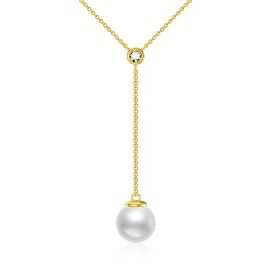 14K Gold Moissanite & Pearl Non-adjustable Y-Necklace