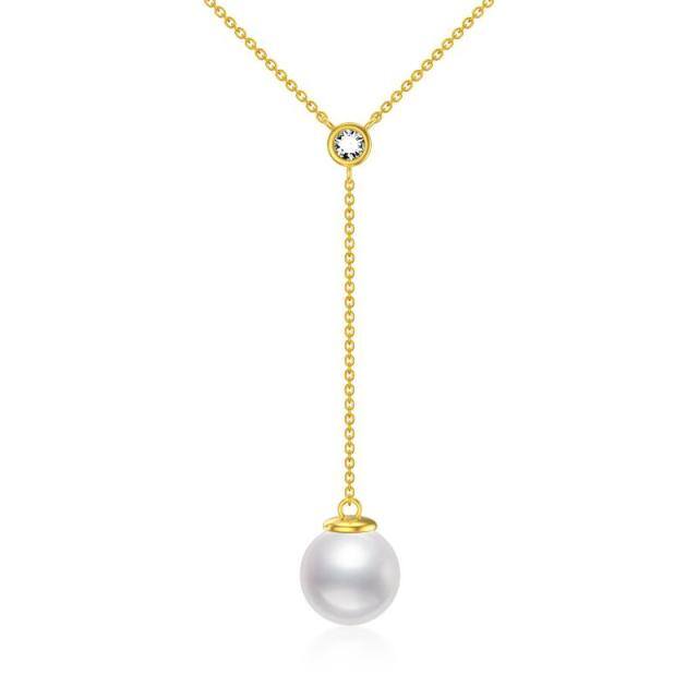 Collana a Y non regolabile in oro 14K con moissanite e perle-1