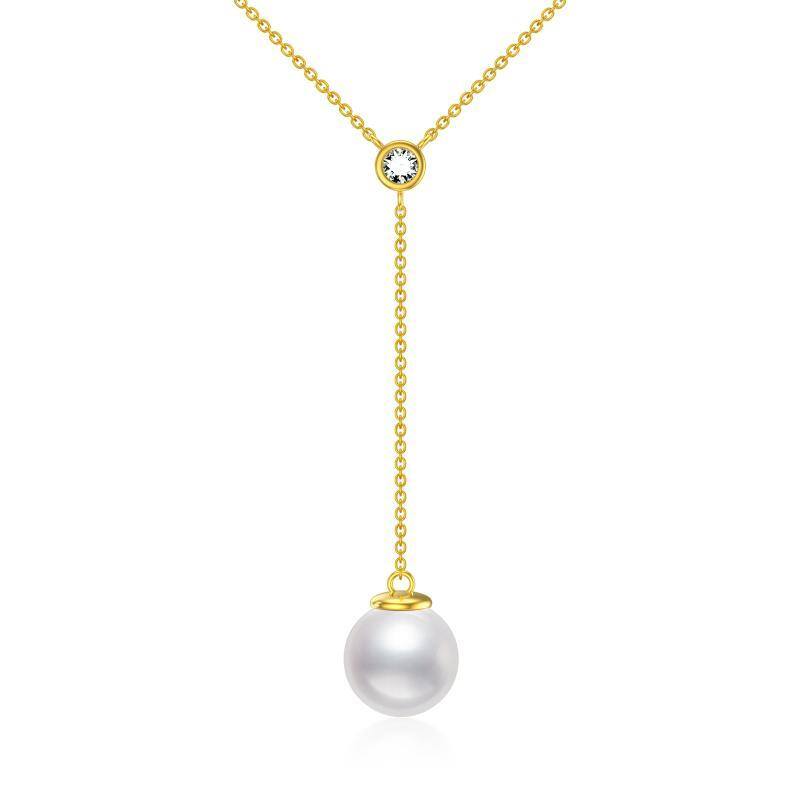 10K Gold Moissanite & Pearl Non-adjustable Y-Necklace-12