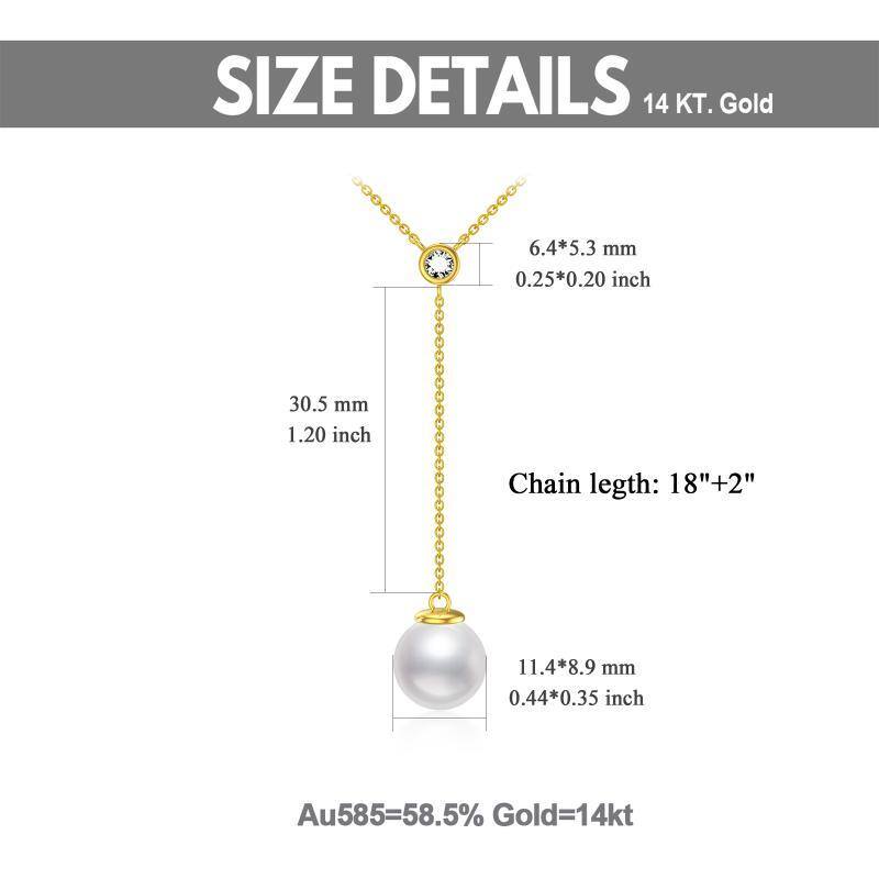 Colar em Y fixo com moissanita e pérola em ouro branco 10K-6