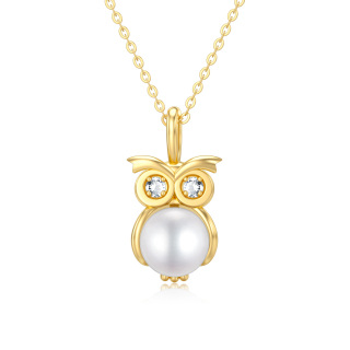 10K Gold Moissanite & Pearl Owl Pendant Necklace-51