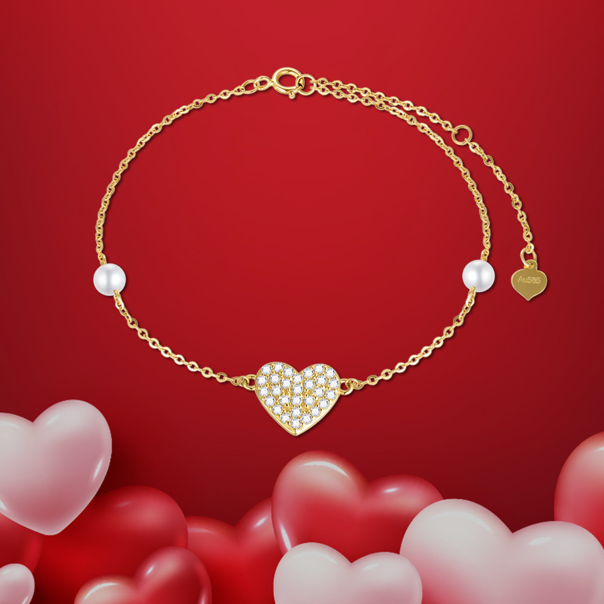 Pulsera con dije de perla y moissanita en oro de 14 quilates-3