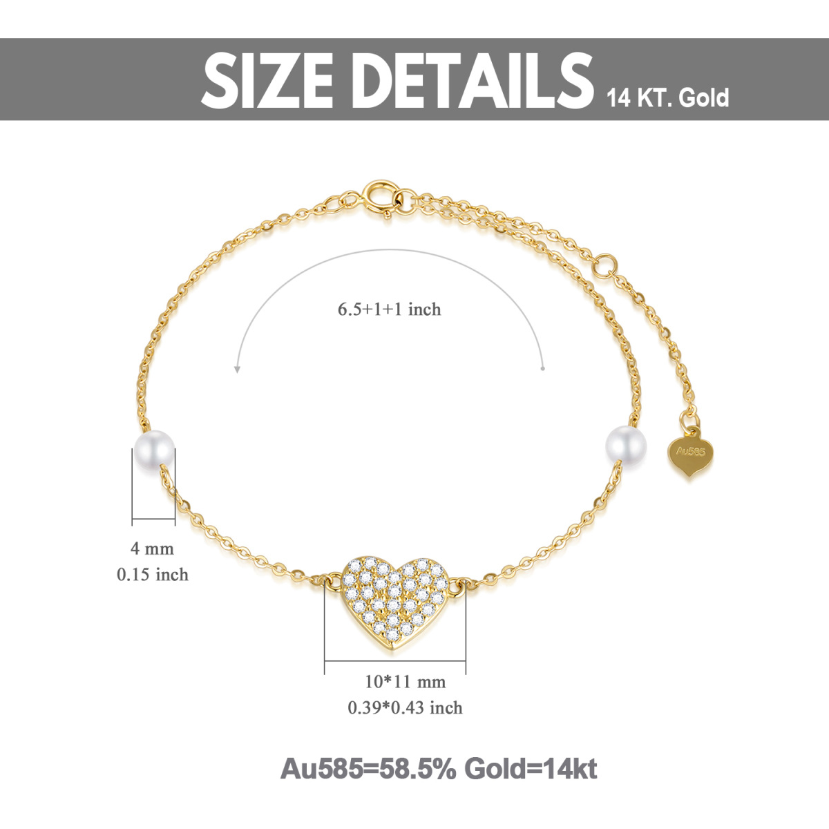 Pulsera con dije de perla y moissanita en oro de 14 quilates-6