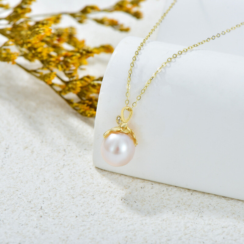 قلادة العقد من الذهب عيار 14K مع المويسانيت واللؤلؤ-4