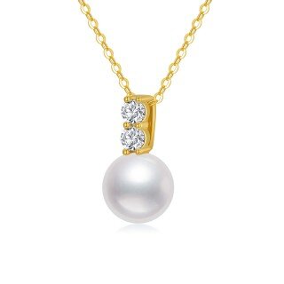 10K Gold Moissanite & Pearl Pendant Necklace-12
