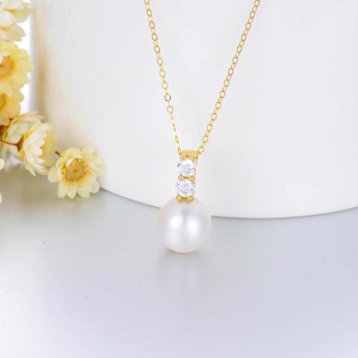 14K Gold Moissanite & Pearl Pendant Necklace-3