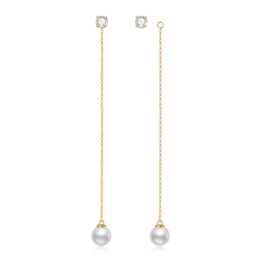 10K Gold Moissanite & Pearl Round Drop Earrings-1