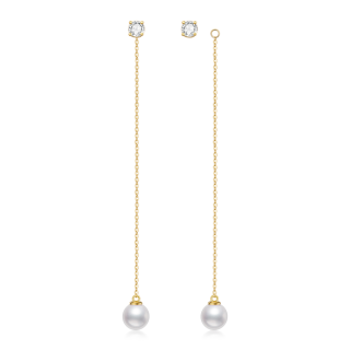 10K Gold Moissanite & Pearl Round Drop Earrings-34