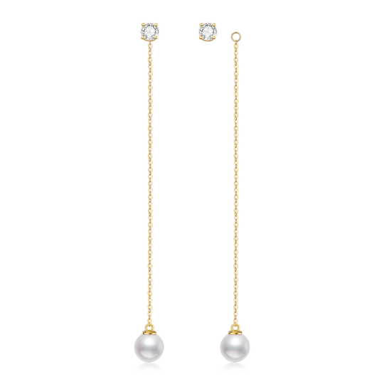 10K Gold Moissanite & Pearl Round Drop Earrings