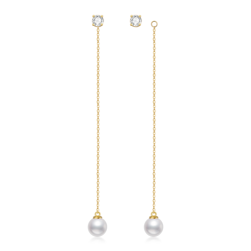 14K Gold Moissanite & Pearl Round Drop Earrings