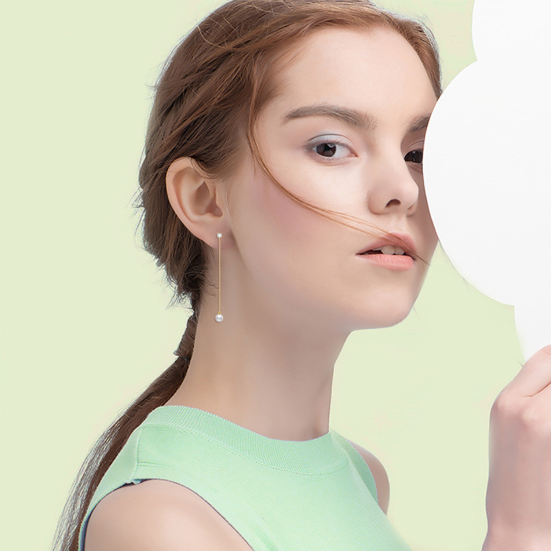 18K Gold Moissanite & Pearl Round Drop Earrings-2