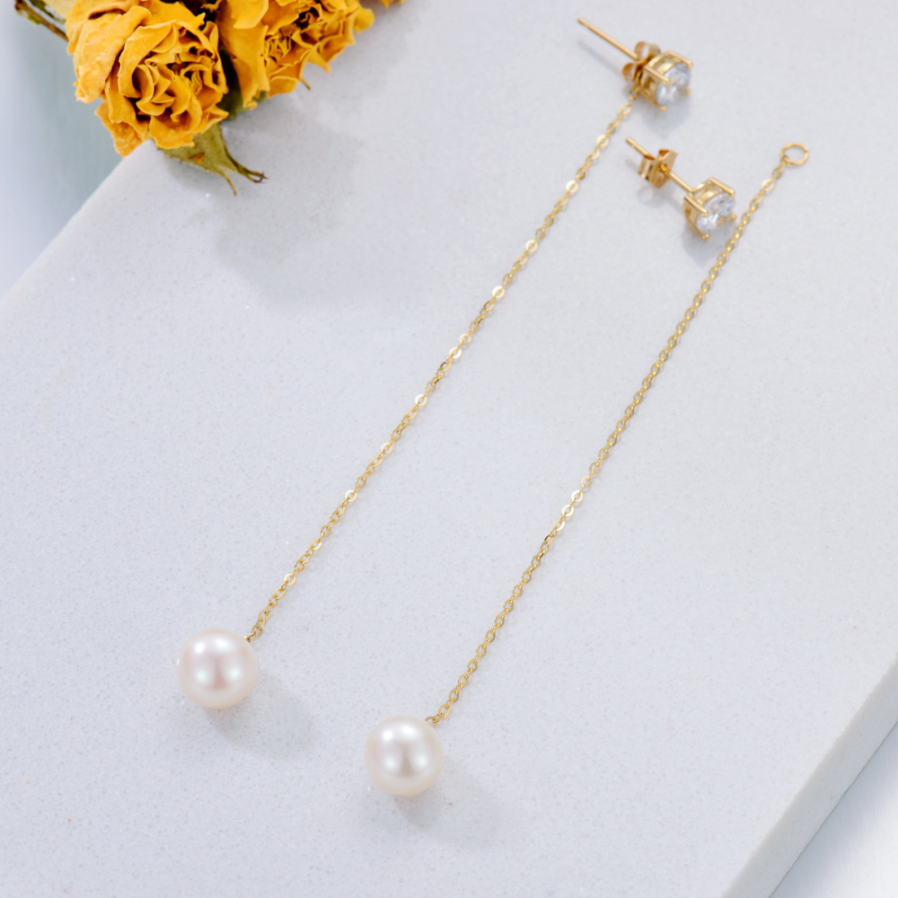 10K Gold Moissanite & Pearl Round Drop Earrings-3