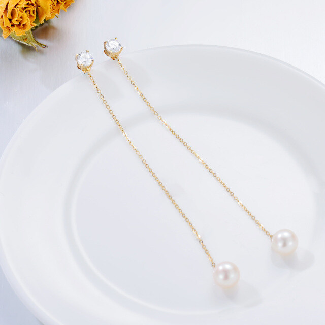 14K Gold Moissanit & Perle Runde Tropfenohrringe-4