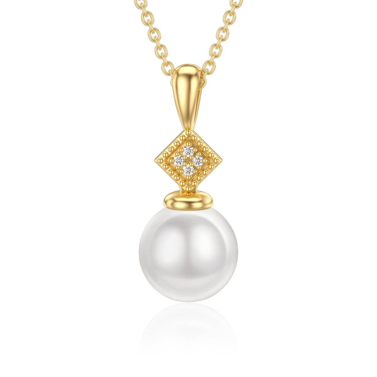 Collier pendentif rond en or 14K Moissanite et perle-1