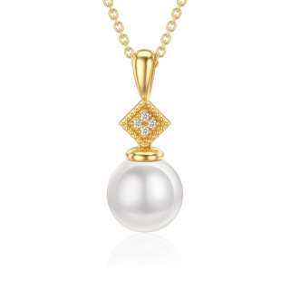 10K Gold Moissanite & Pearl Round Pendant Necklace-53