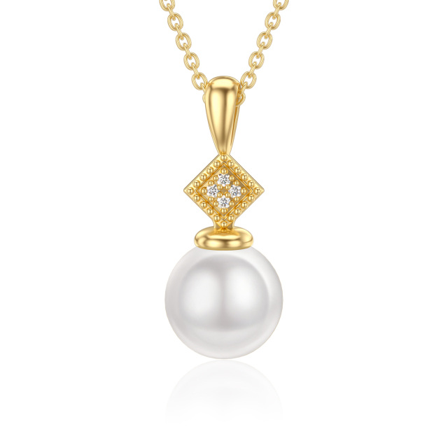 14K Gold Moissanite & Pearl Round Pendant Necklace-1