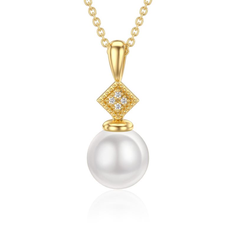 10K Gold Moissanite & Pearl Round Pendant Necklace-7