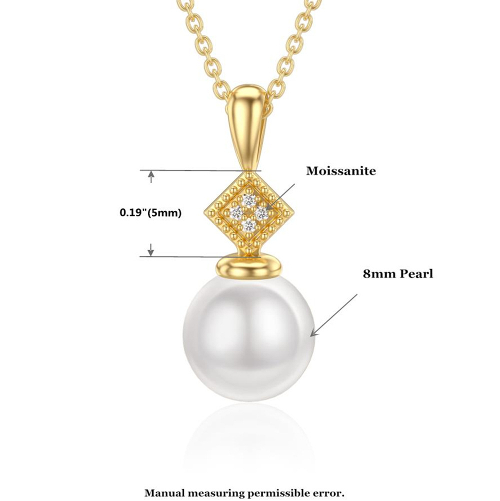 Collana con ciondolo rotondo in oro 14K con moissanite e perle-5