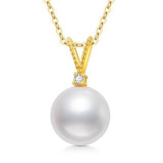 10K Gold Moissanite & Pearl Round Pendant Necklace-46