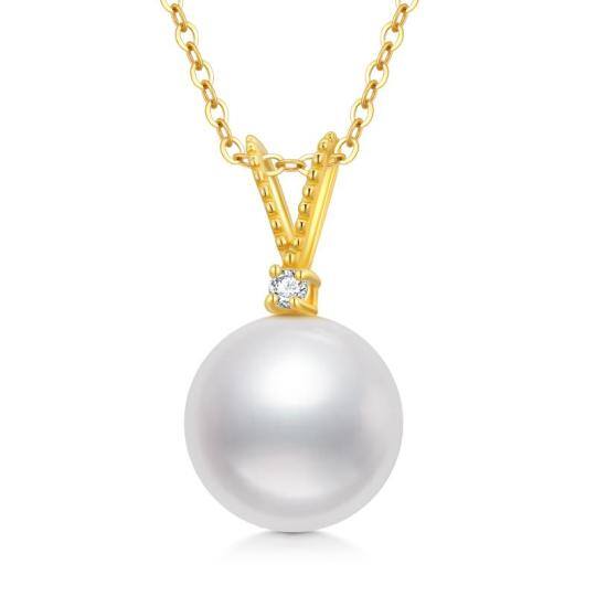 Collier pendentif rond en or 14K Moissanite et perle