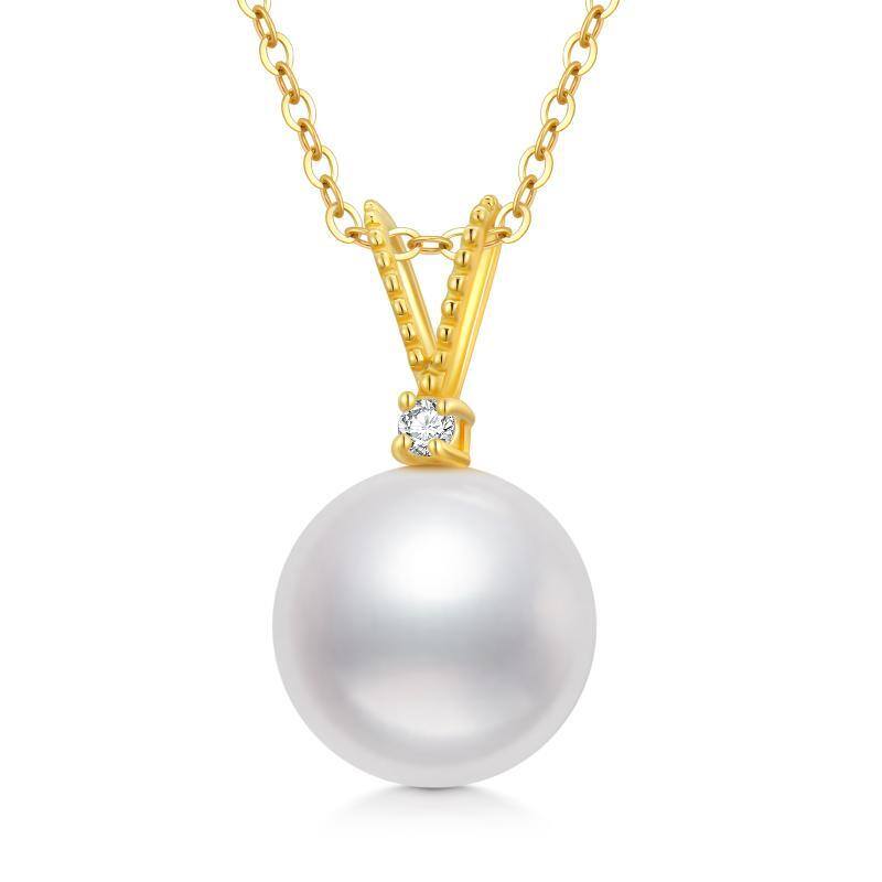 14K Gold Moissanite & Pearl Round Pendant Necklace-2