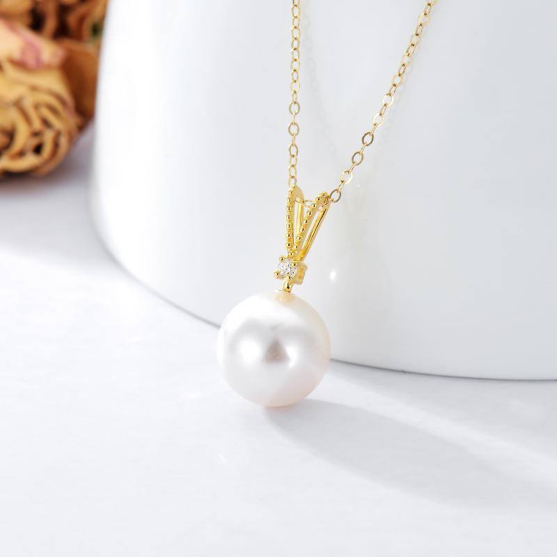 10K Gold Moissanite & Pearl Round Pendant Necklace-3