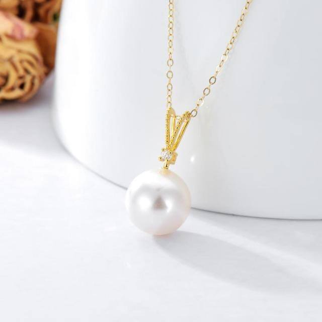 Collier pendentif rond en or 14K Moissanite et perle-3