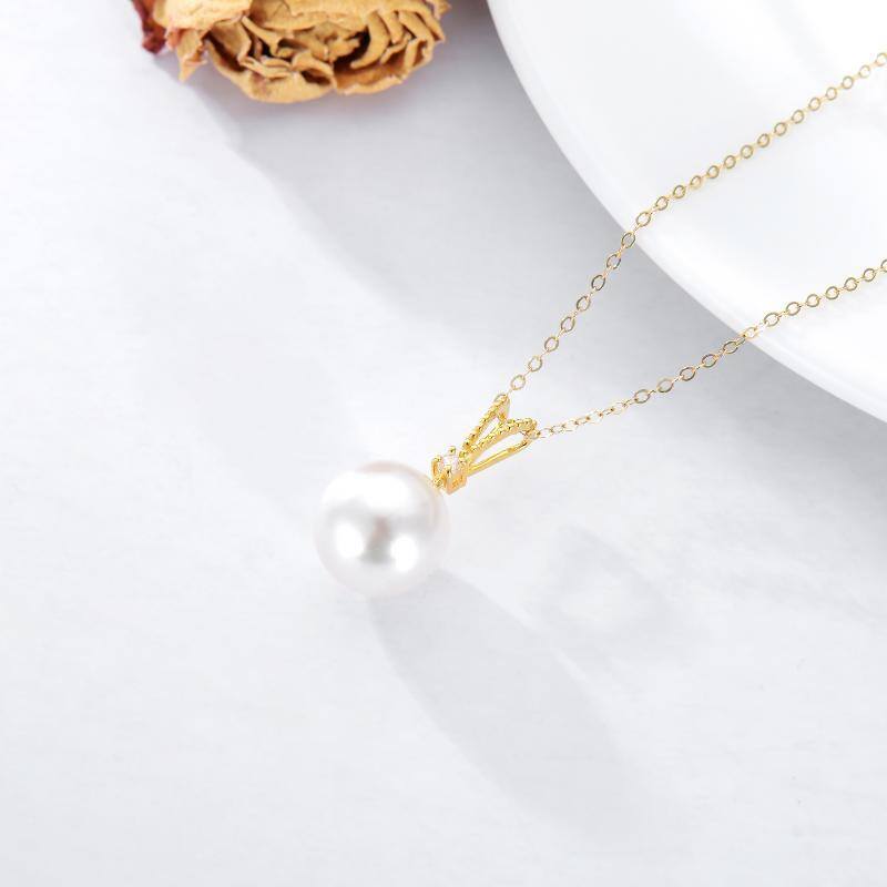 10K Gold Moissanite & Pearl Round Pendant Necklace-4