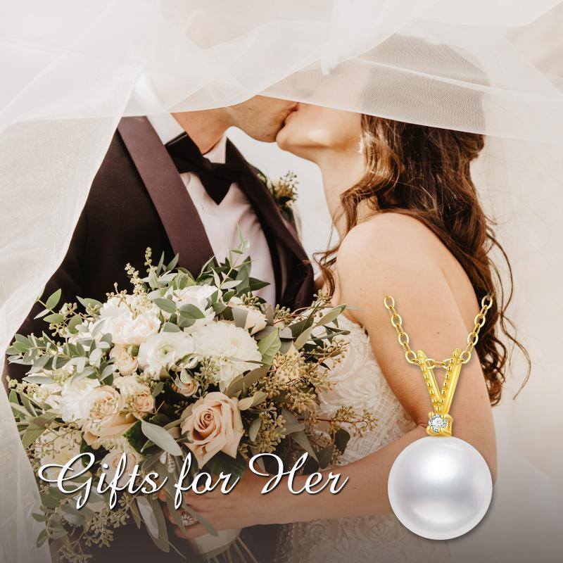10K Gold Moissanite & Pearl Round Pendant Necklace-6