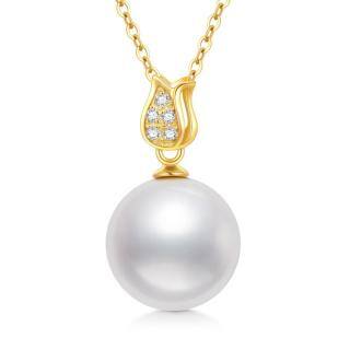 10K Gold Moissanite & Pearl Round Pendant Necklace-55